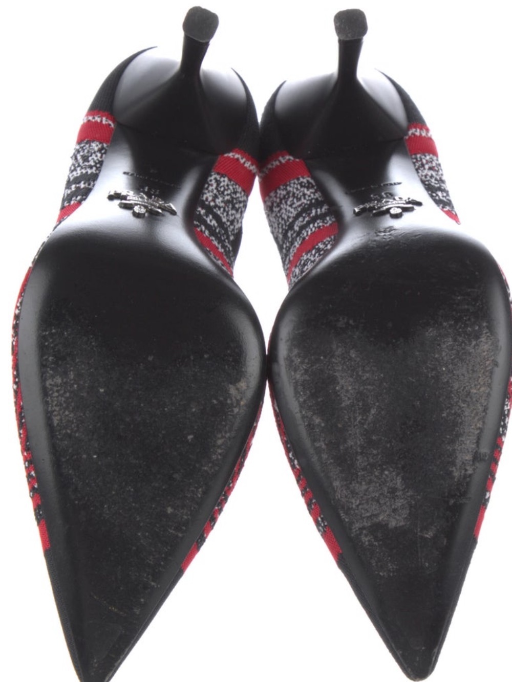 Prada Red and Black Graphic Knit Pointed Pump - Picture 3 of 4